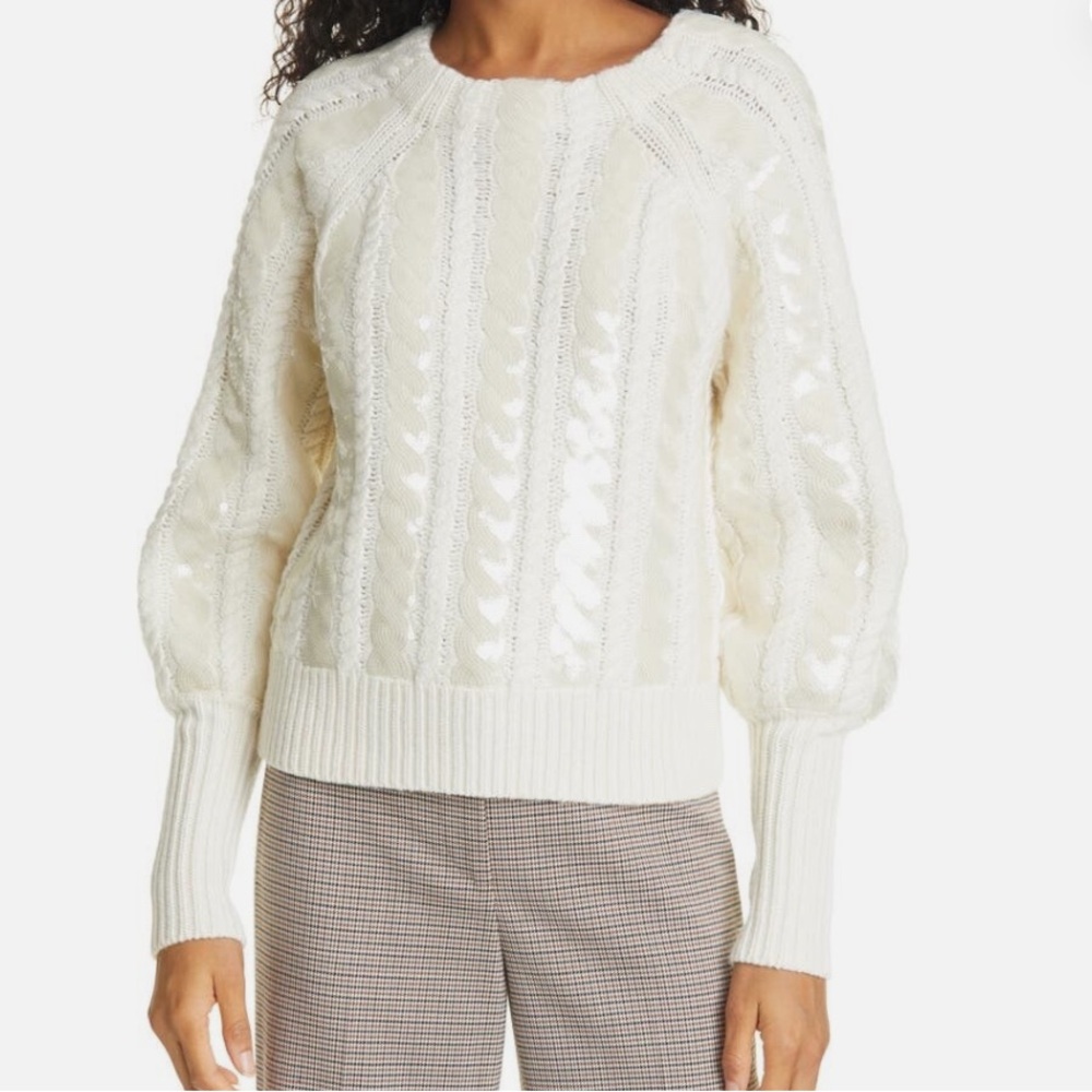 Veronica Beard Sequin-Embellished Cream Sweater